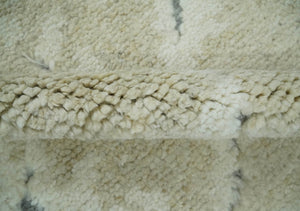 Beige and Ivory Traditional Hand Knotted 8x10 Geometrical Pattern Wool Area Rug