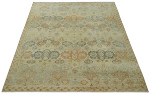 Beige and Rust 8x10 Textured Low Pile Hand Knotted Traditional Wool Area Rug