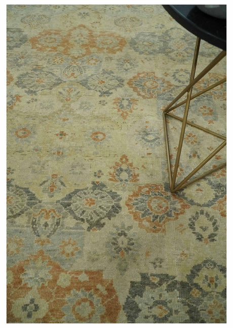 Beige and Rust 8x10 Textured Low Pile Hand Knotted Traditional Wool Area Rug