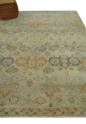 Beige and Rust 8x10 Textured Low Pile Hand Knotted Traditional Wool Area Rug