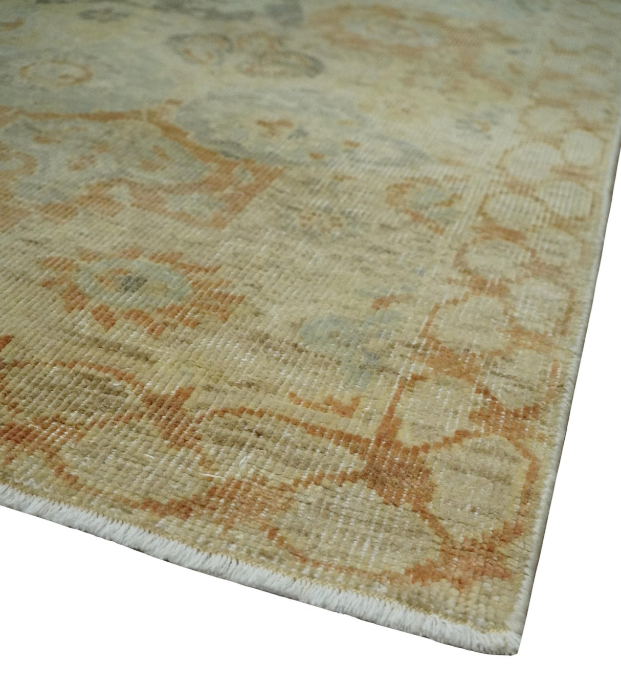 Beige and Rust 8x10 Textured Low Pile Hand Knotted Traditional Wool Area Rug