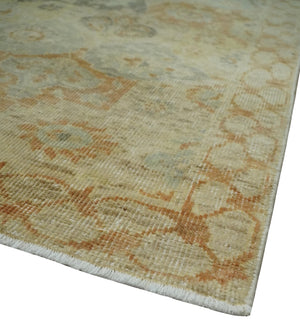 Beige and Rust 8x10 Textured Low Pile Hand Knotted Traditional Wool Area Rug