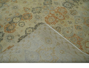 Beige and Rust 8x10 Textured Low Pile Hand Knotted Traditional Wool Area Rug