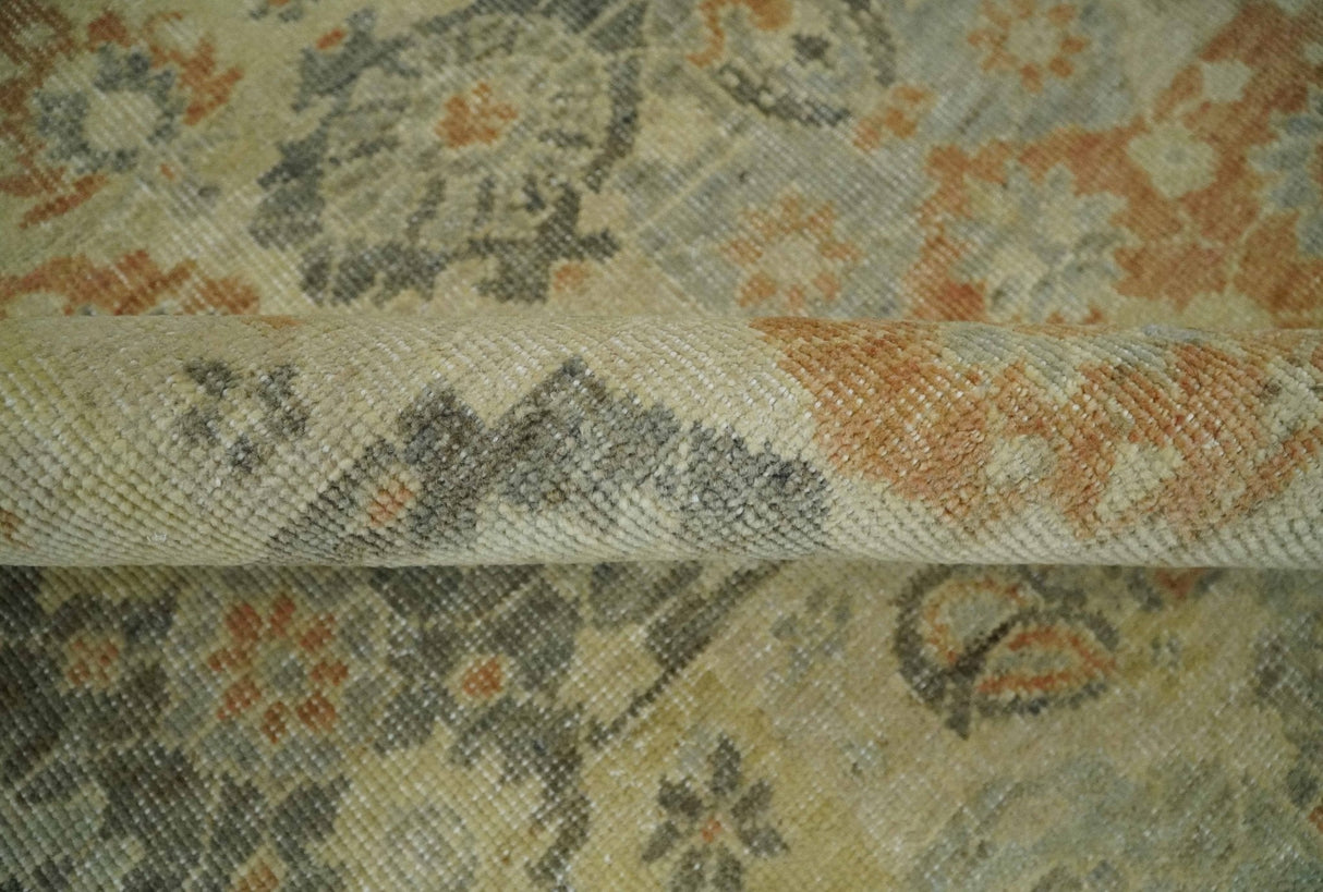 Beige and Rust 8x10 Textured Low Pile Hand Knotted Traditional Wool Area Rug
