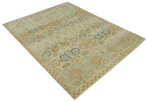 Beige and Rust 8x10 Textured Low Pile Hand Knotted Traditional Wool Area Rug