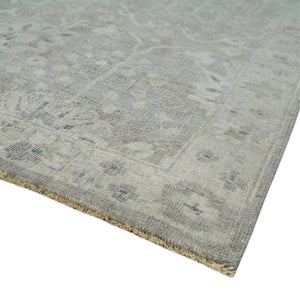 Beige and Silver Custom Made Antique Style Distressed Finished Low Pile wool Area Rug