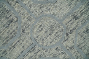 Beige and Silver Hand Hooked Modern Wool Area Rug