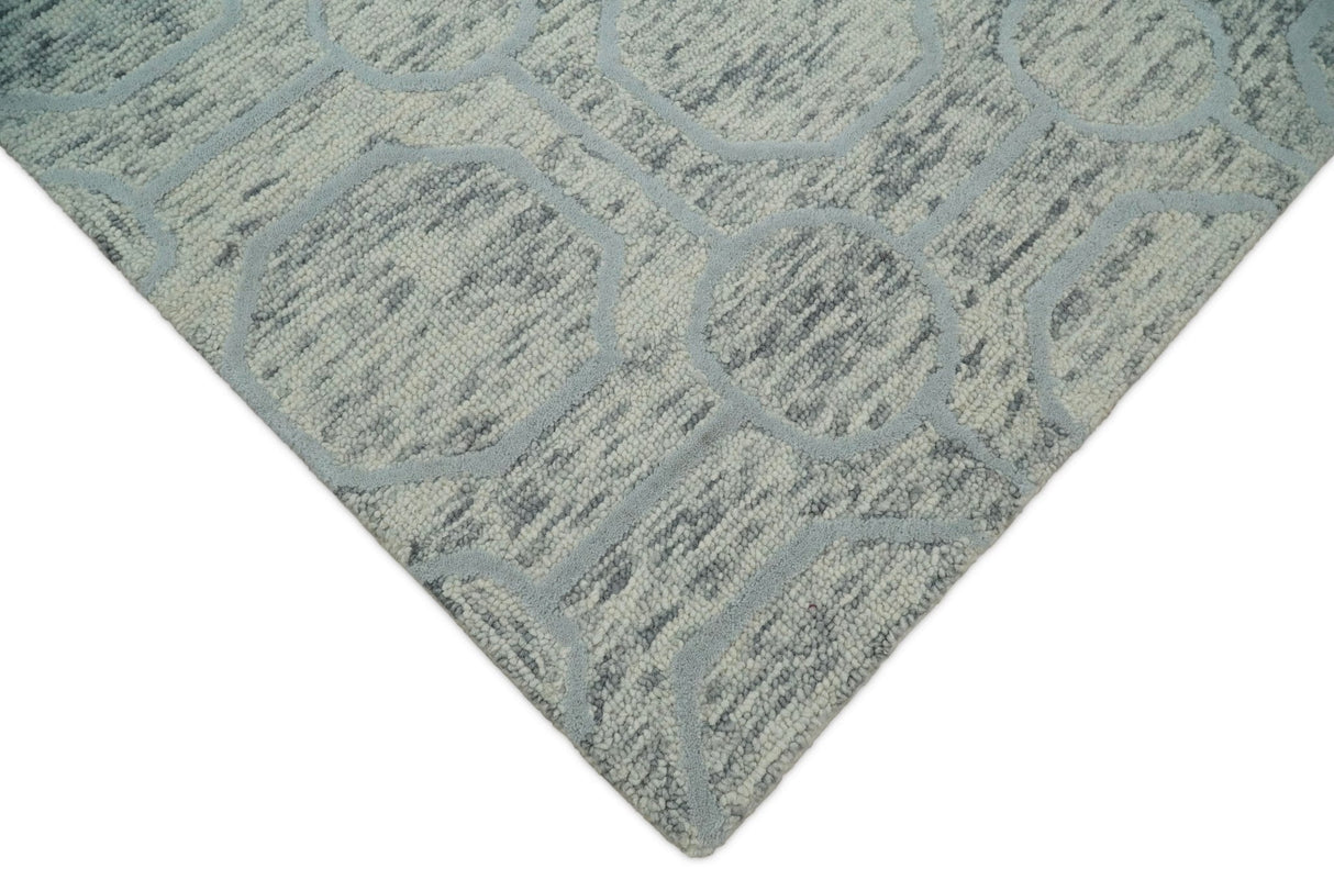 Beige and Silver Hand Hooked Modern Wool Area Rug