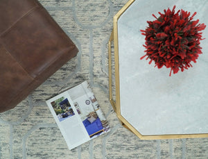 Beige and Silver Hand Hooked Modern Wool Area Rug