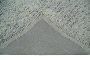 Beige and Silver Hand Hooked Modern Wool Area Rug