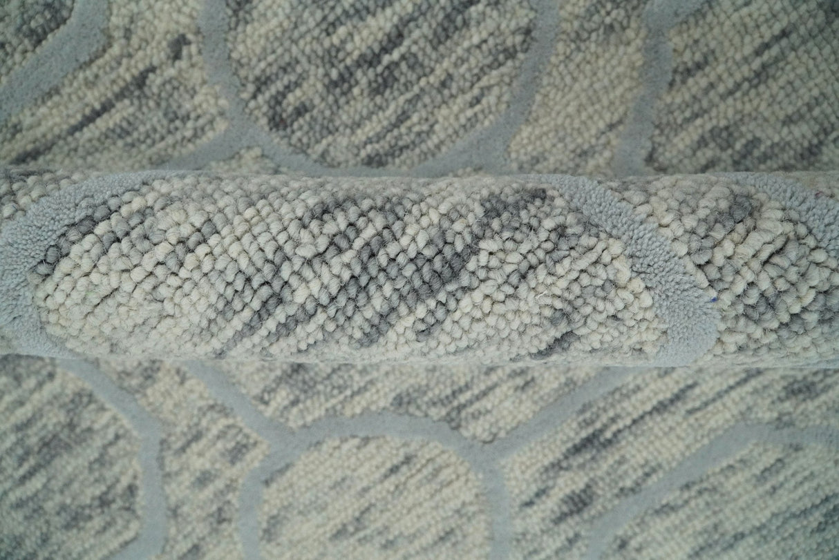 Beige and Silver Hand Hooked Modern Wool Area Rug