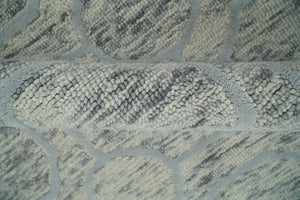 Beige and Silver Hand Hooked Modern Wool Area Rug