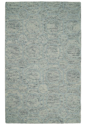Beige and Silver Hand Hooked Modern Wool Area Rug
