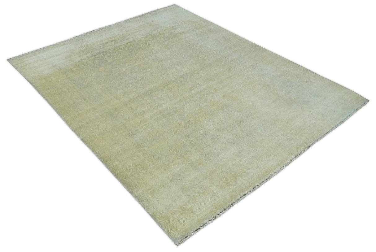 Beige and Silver Traditional Hand Knotted 8x10 Wool Oushak Area Rug