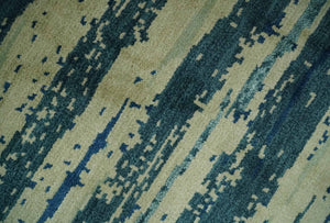 Beige and Teal Modern stripes Design Hand Knotted 5x7 wool Area Rug