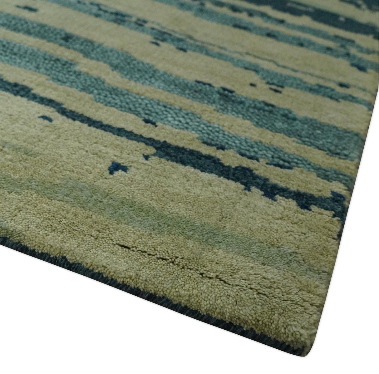Beige and Teal Modern stripes Design Hand Knotted 5x7 wool Area Rug
