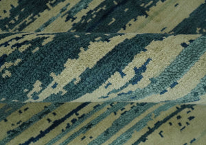Beige and Teal Modern stripes Design Hand Knotted 5x7 wool Area Rug