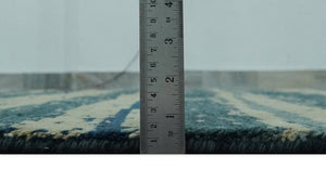 Beige and Teal Modern stripes Design Hand Knotted 5x7 wool Area Rug