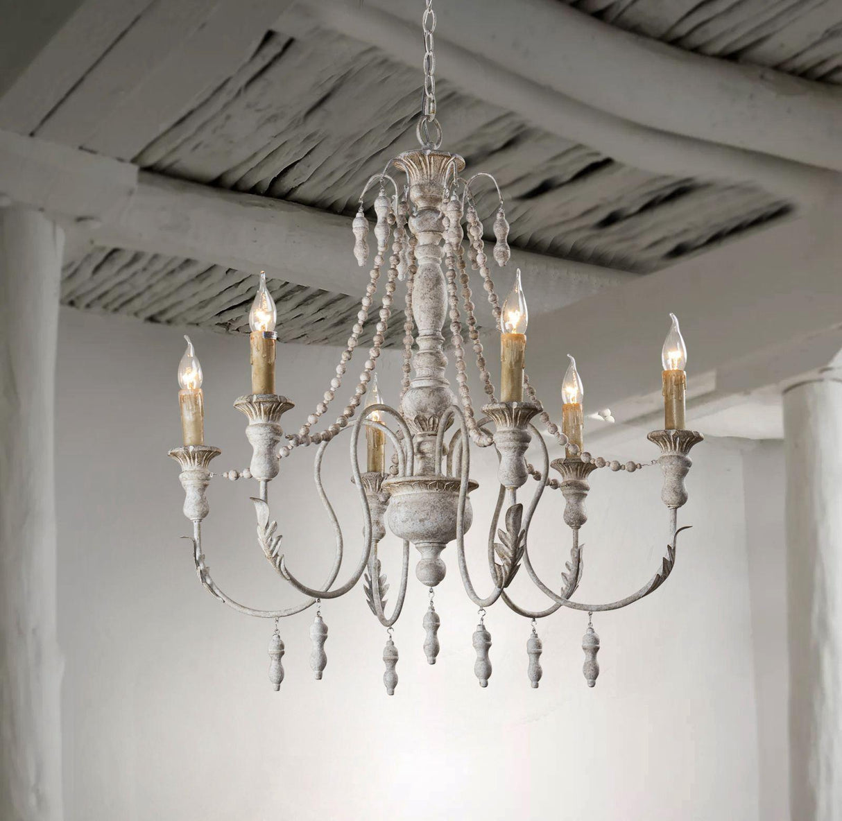 Billiter 6-Light Wood White Chandelier