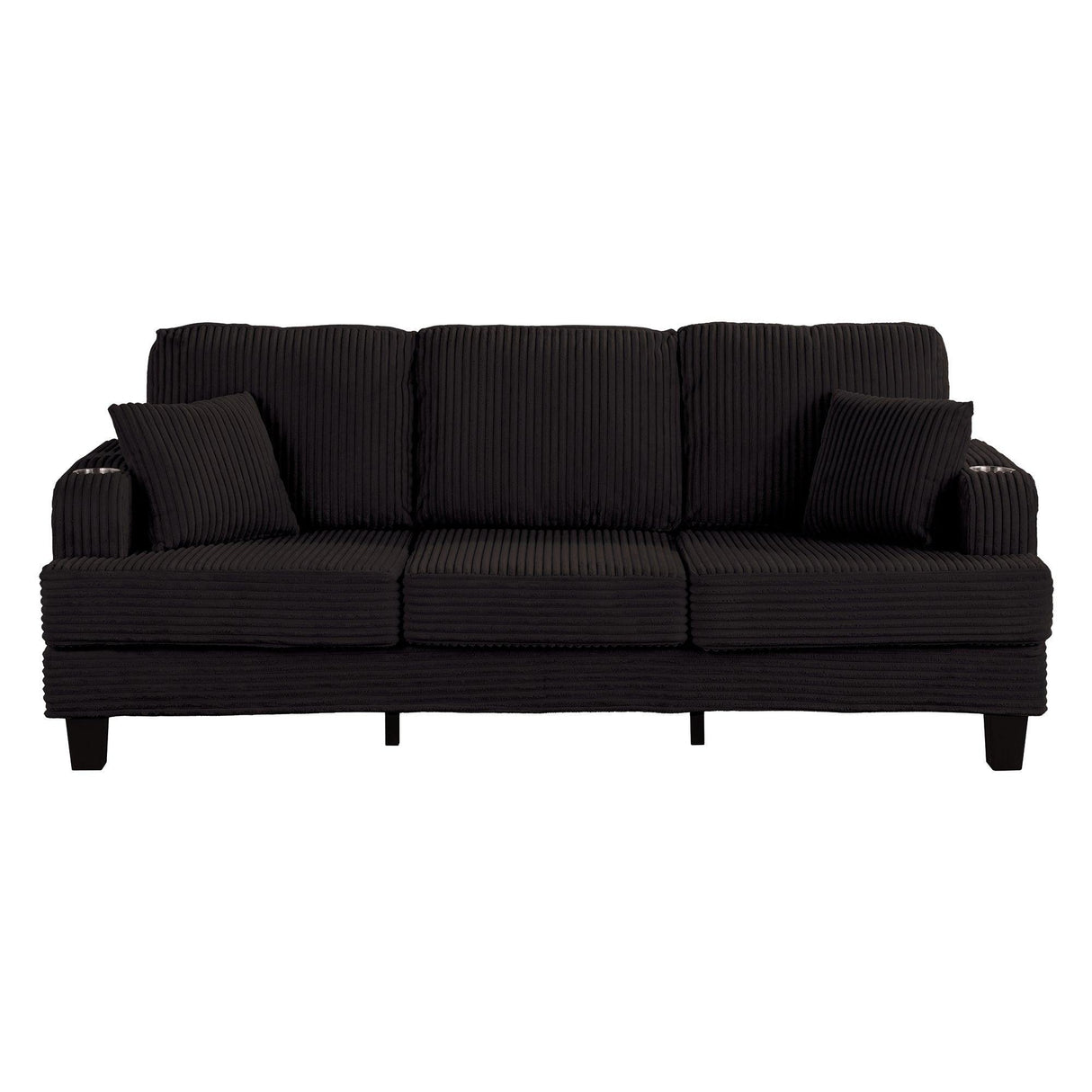 Black 3 Piece Set Comfy Sofa Couch 3-Seater & Loveseat Sofa with Storage Ottoman for Living Room with USB, Side Pockets, Pillows included