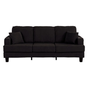 Black 3 Piece Set Comfy Sofa Couch 3-Seater & Loveseat Sofa with Storage Ottoman for Living Room with USB, Side Pockets, Pillows included