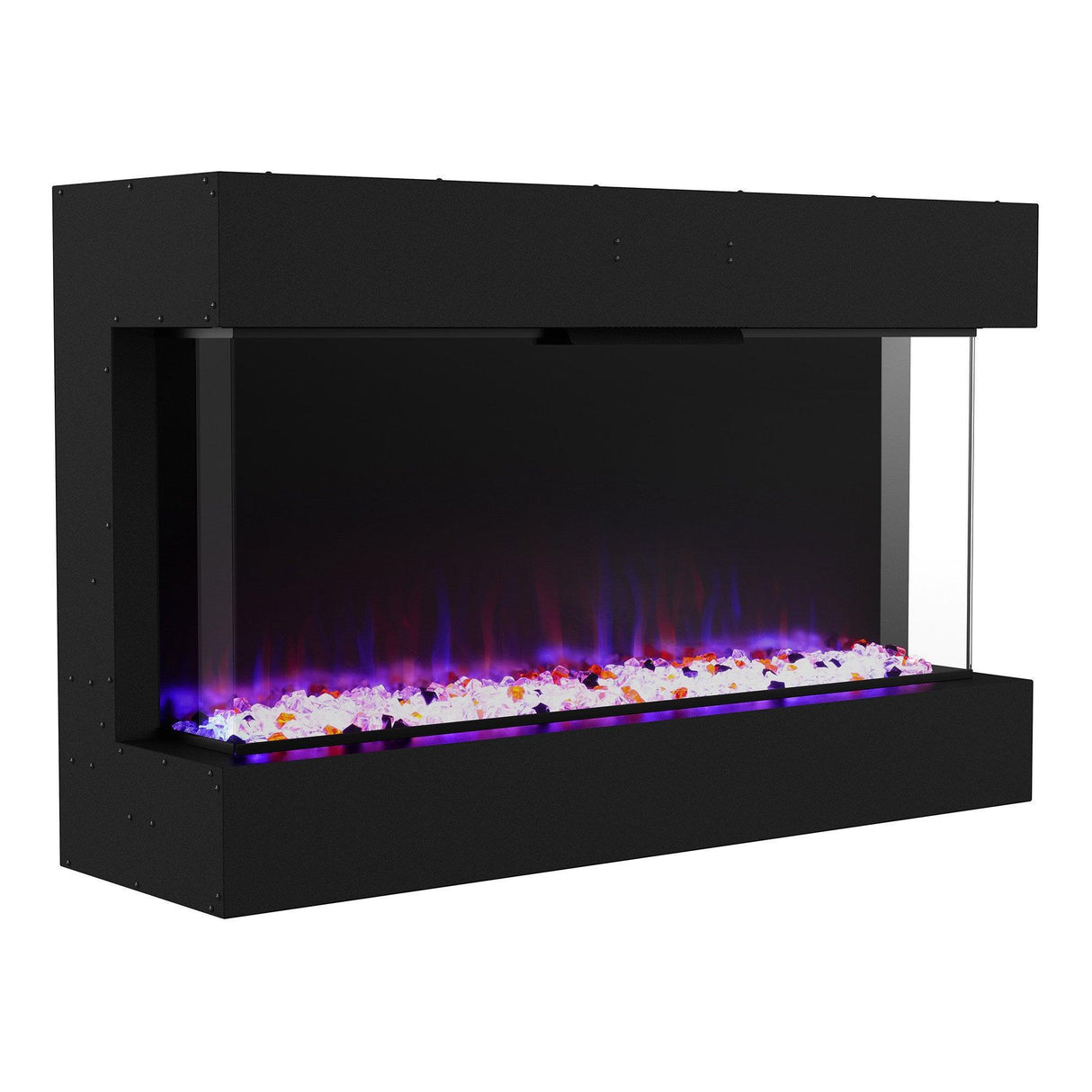 Black Recessed or Wall-Mount Electric 3-Color Flame with LED Light Fireplace