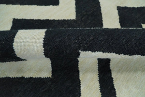 Black and Beige Outdoor Safe Hand Woven Dhurrie Rug Chevron Pattern