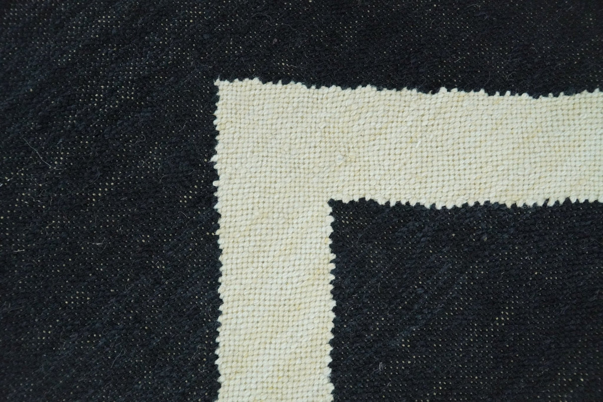 Black and Beige Outdoor Safe Hand Woven Dhurrie Rug Chevron Pattern