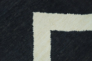 Black and Beige Outdoor Safe Hand Woven Dhurrie Rug Chevron Pattern