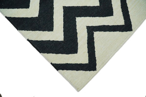 Black and Beige Outdoor Safe Hand Woven Dhurrie Rug Chevron Pattern