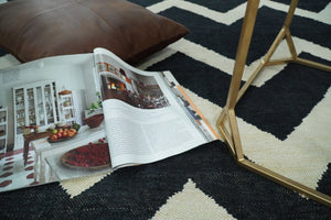 Black and Beige Outdoor Safe Hand Woven Dhurrie Rug Chevron Pattern