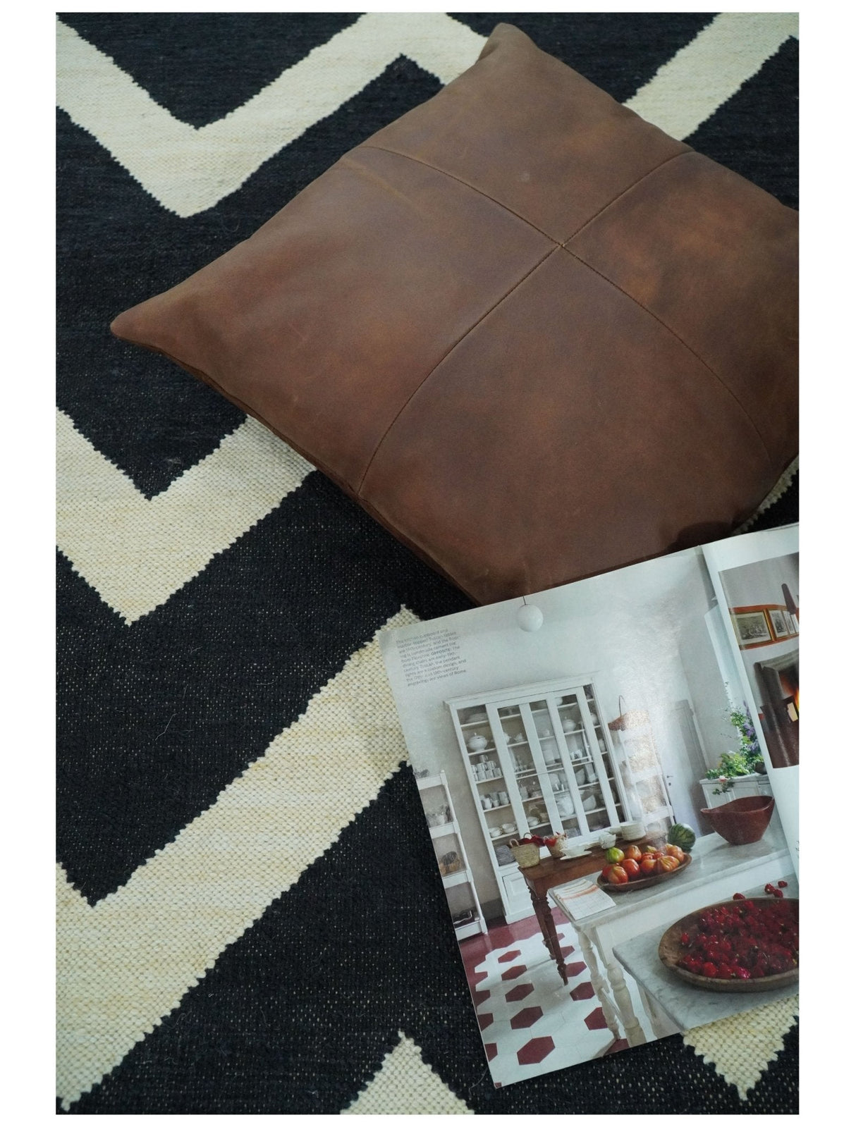 Black and Beige Outdoor Safe Hand Woven Dhurrie Rug Chevron Pattern