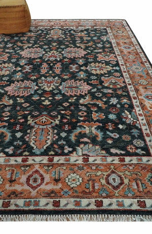 Black and Rust Traditional Hand Knotted Oushak wool 8x10 Area Rug