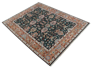 Black and Rust Traditional Hand Knotted Oushak wool 8x10 Area Rug