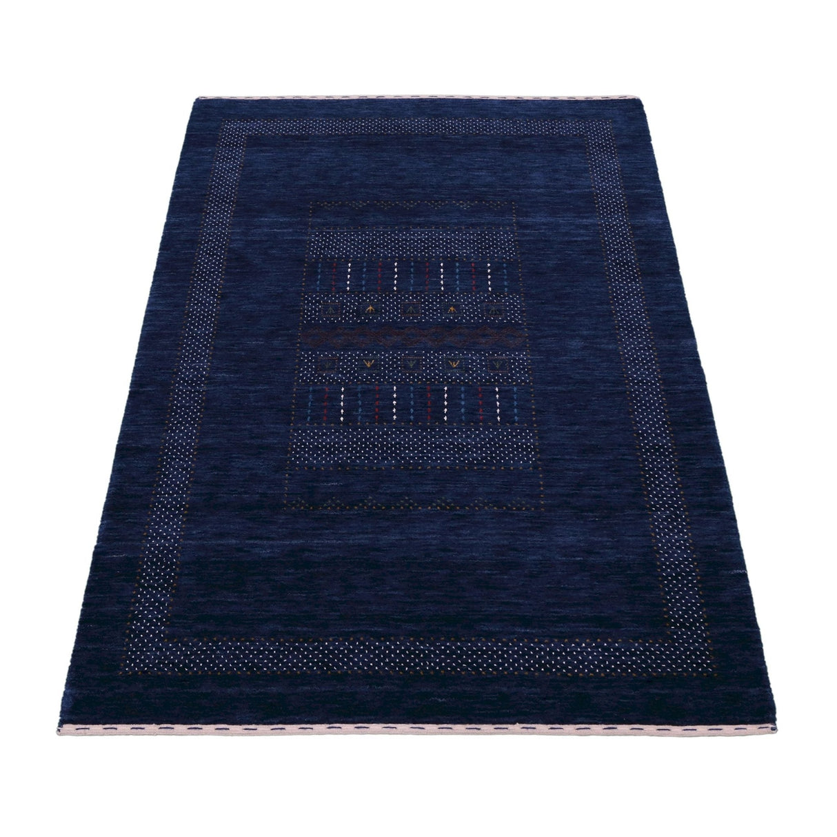 Blue And White Center Pattern Design Hand Loomed Wool Area Rug