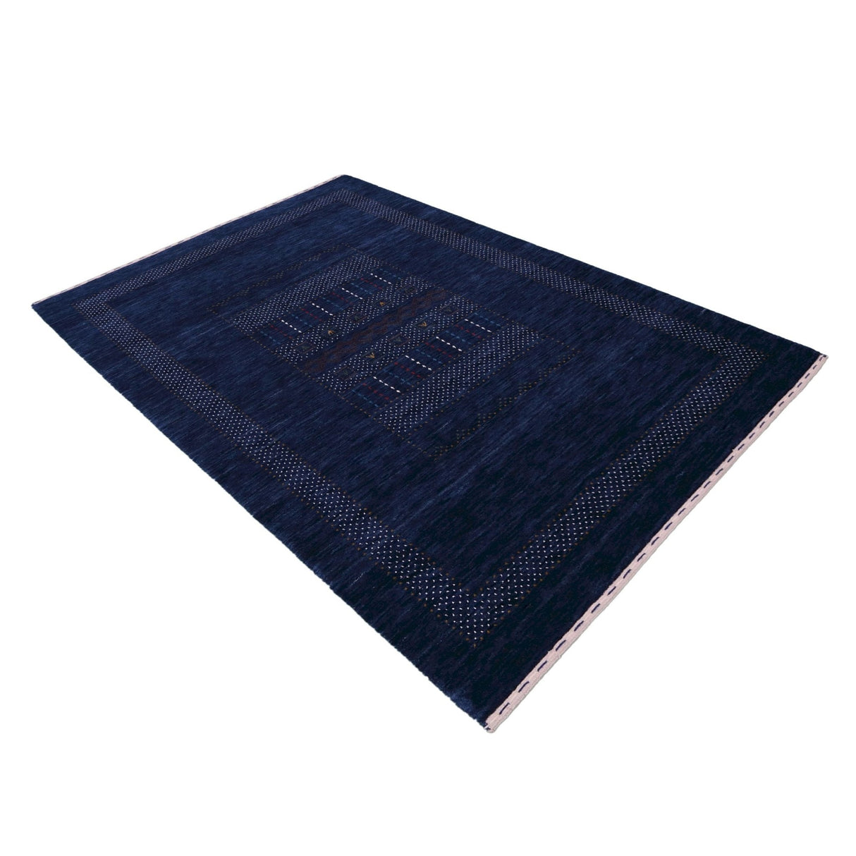 Blue And White Center Pattern Design Hand Loomed Wool Area Rug