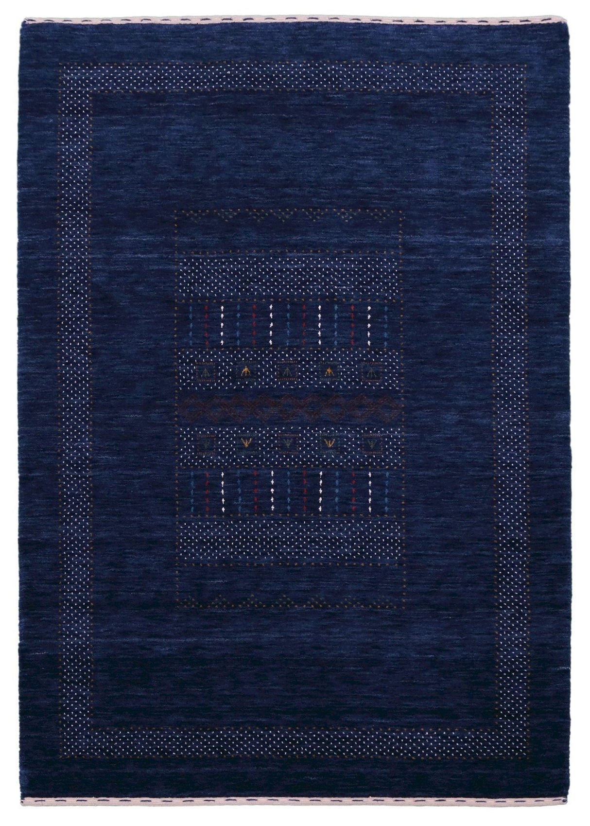 Blue And White Center Pattern Design Hand Loomed Wool Area Rug