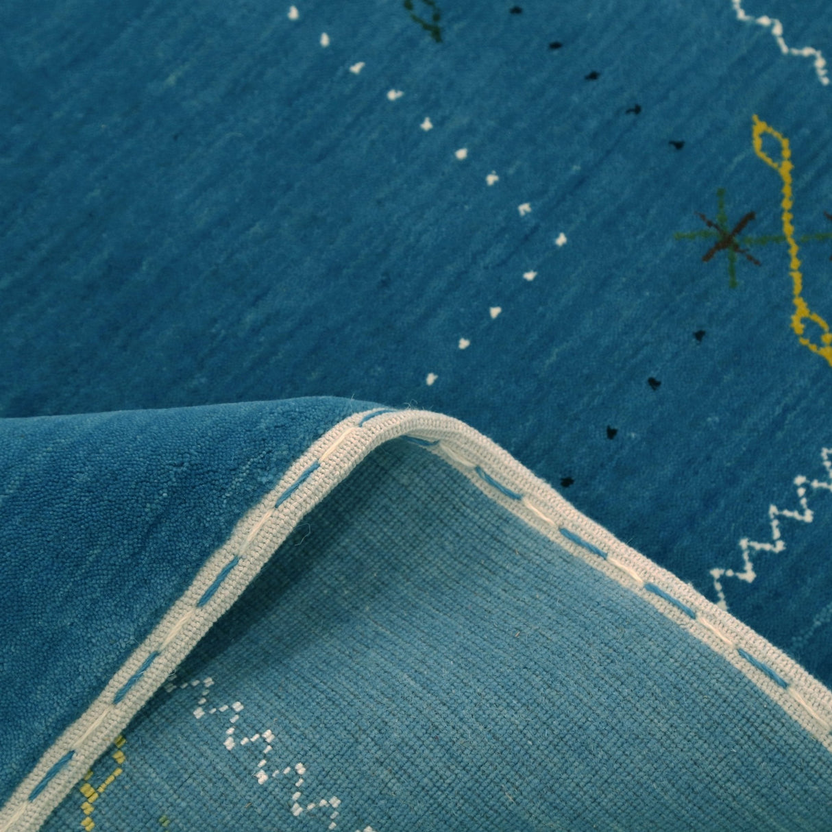 Blue And White Gabbeh Border Design Hand Loomed Wool Area Rug