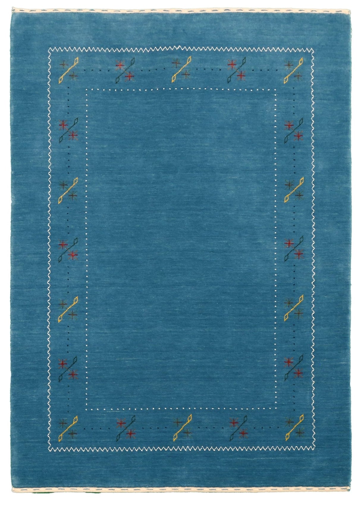 Blue And White Gabbeh Border Design Hand Loomed Wool Area Rug