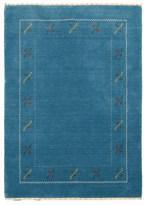 Blue And White Gabbeh Border Design Hand Loomed Wool Area Rug