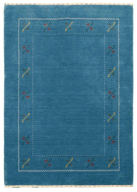 Blue And White Gabbeh Border Design Hand Loomed Wool Area Rug