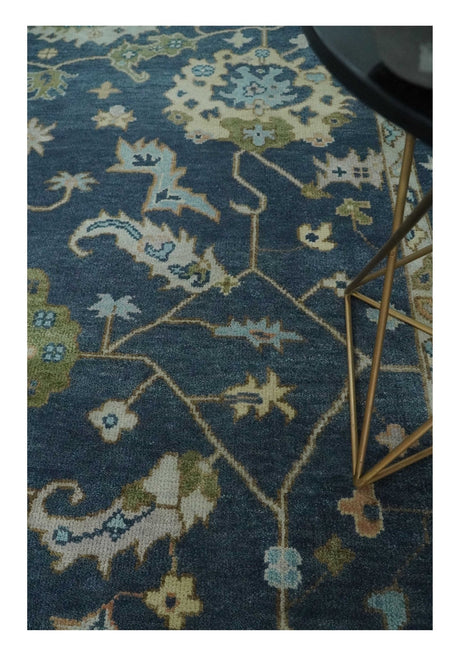 Blue, Beige and Green 9x12 Hand knotted Traditional Oushak Wool Area Rug