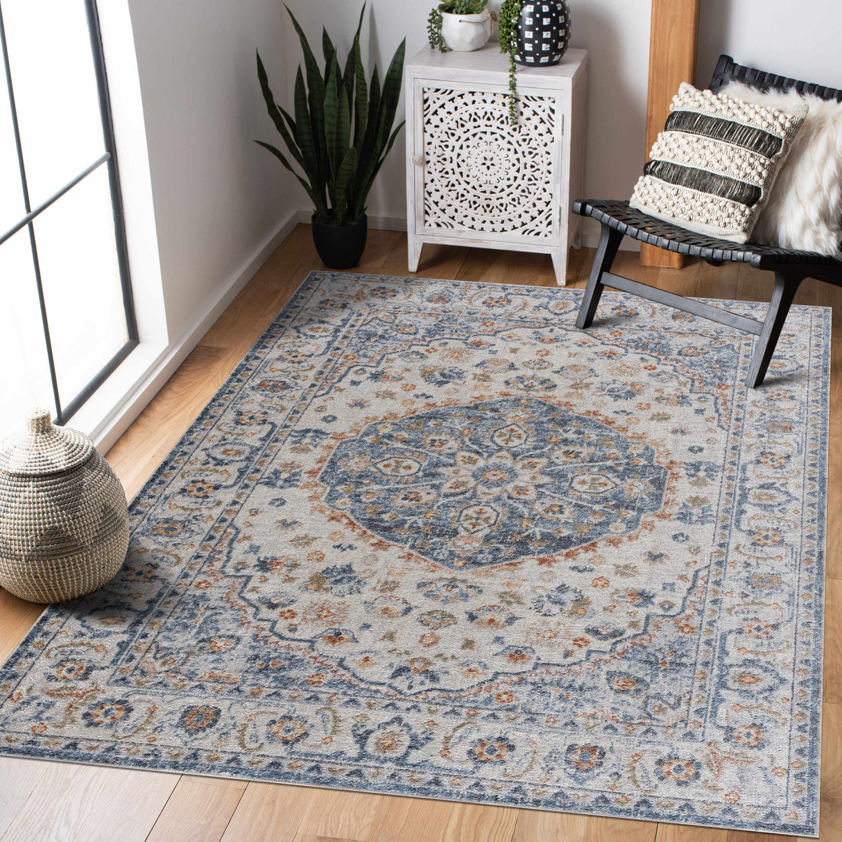 Blue Cream Hiti Washable area rug - Clearance