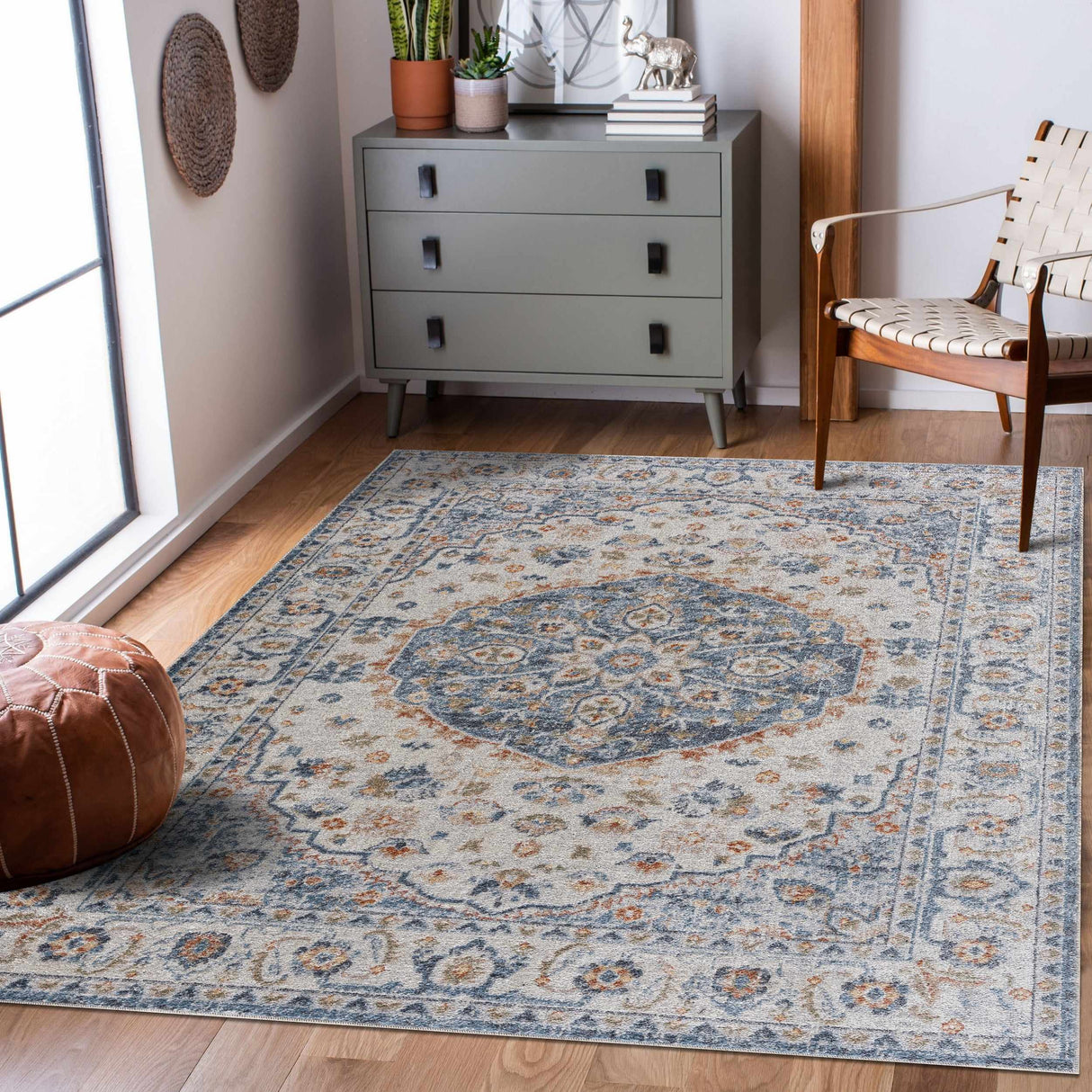 Blue Cream Hiti Washable area rug - Clearance