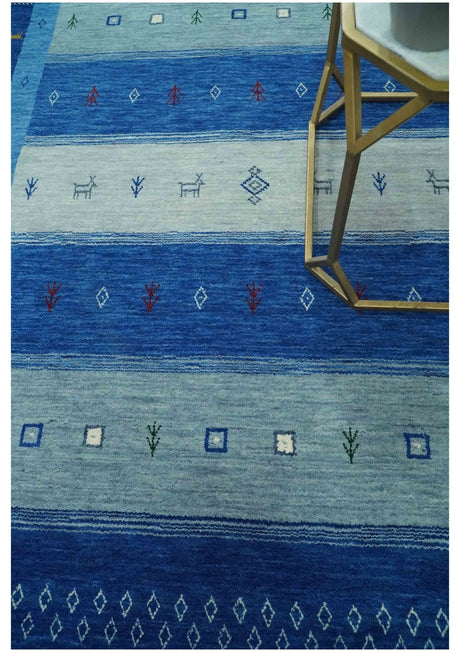 Blue, Gray and Silver Stripes design Hand loom Tribal Gabbeh Traditional 4.6x7 Wool Area Rug
