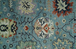 Blue, Ivory and Beige 8x10 and 9x12 Hand knotted Traditional Oushak Wool Area Rug