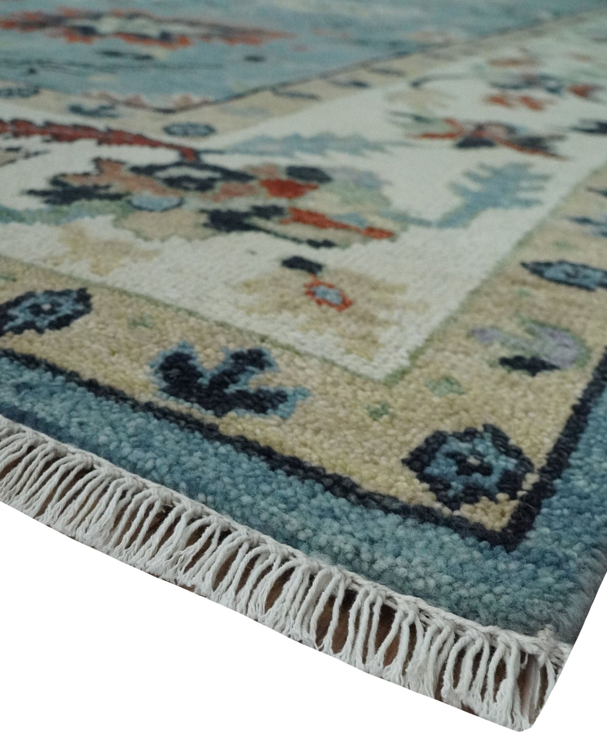 Blue, Ivory and Beige 8x10 and 9x12 Hand knotted Traditional Oushak Wool Area Rug