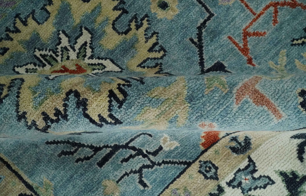 Blue, Ivory and Beige 8x10 and 9x12 Hand knotted Traditional Oushak Wool Area Rug