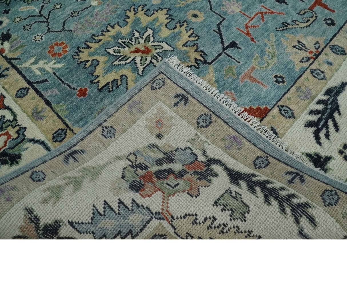 Blue, Ivory and Beige 8x10 and 9x12 Hand knotted Traditional Oushak Wool Area Rug