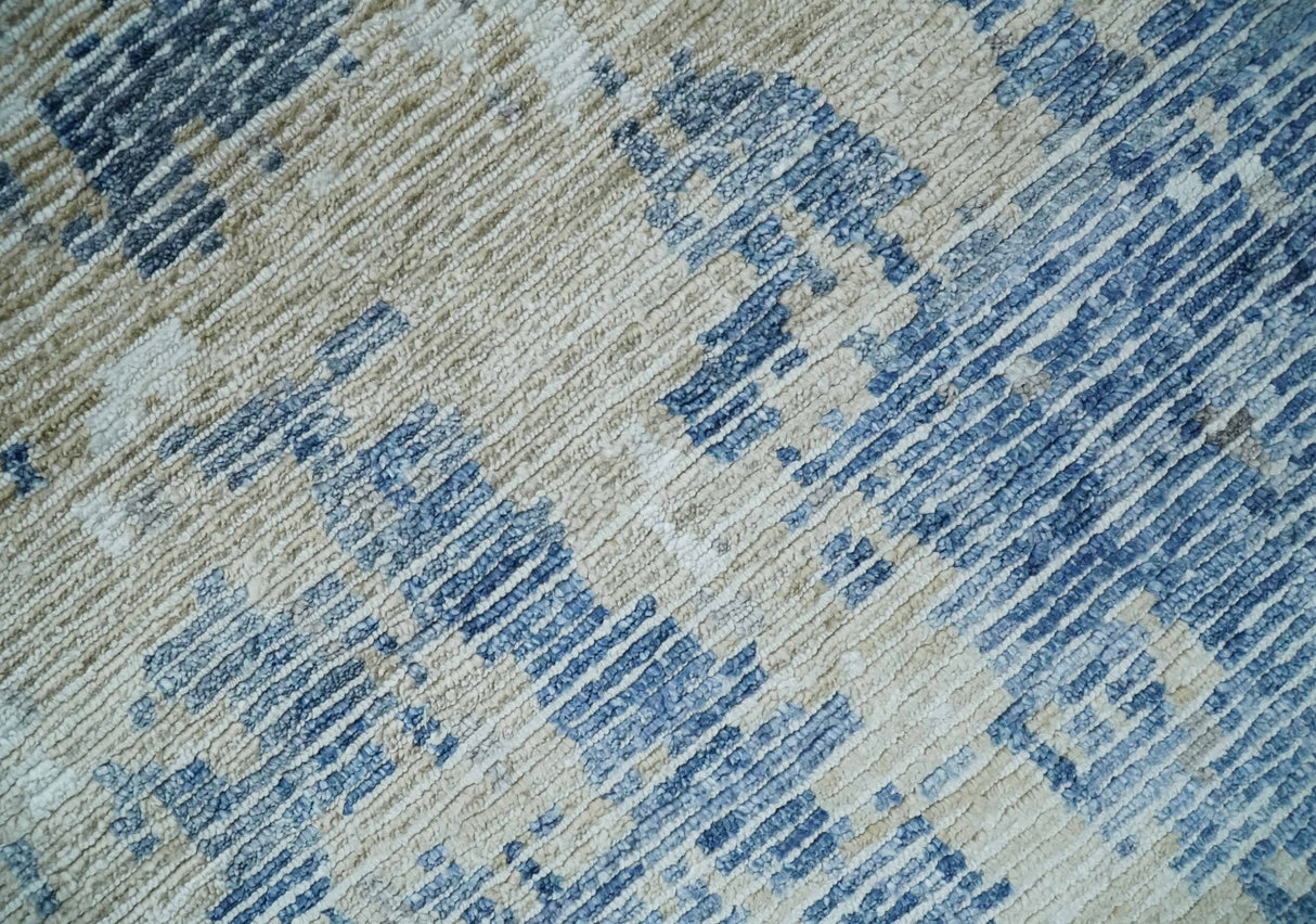 Blue, Ivory and Beige Hand Knotted Abstract 8x10 Bamboo Silk Area Rug | TRD2911